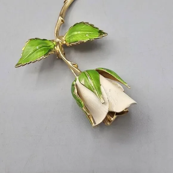 Lot Enamel Flower Brooch Pin (3) Gold Tone Pink Peach White Rose Floral Giovanni - Picture 7 of 13